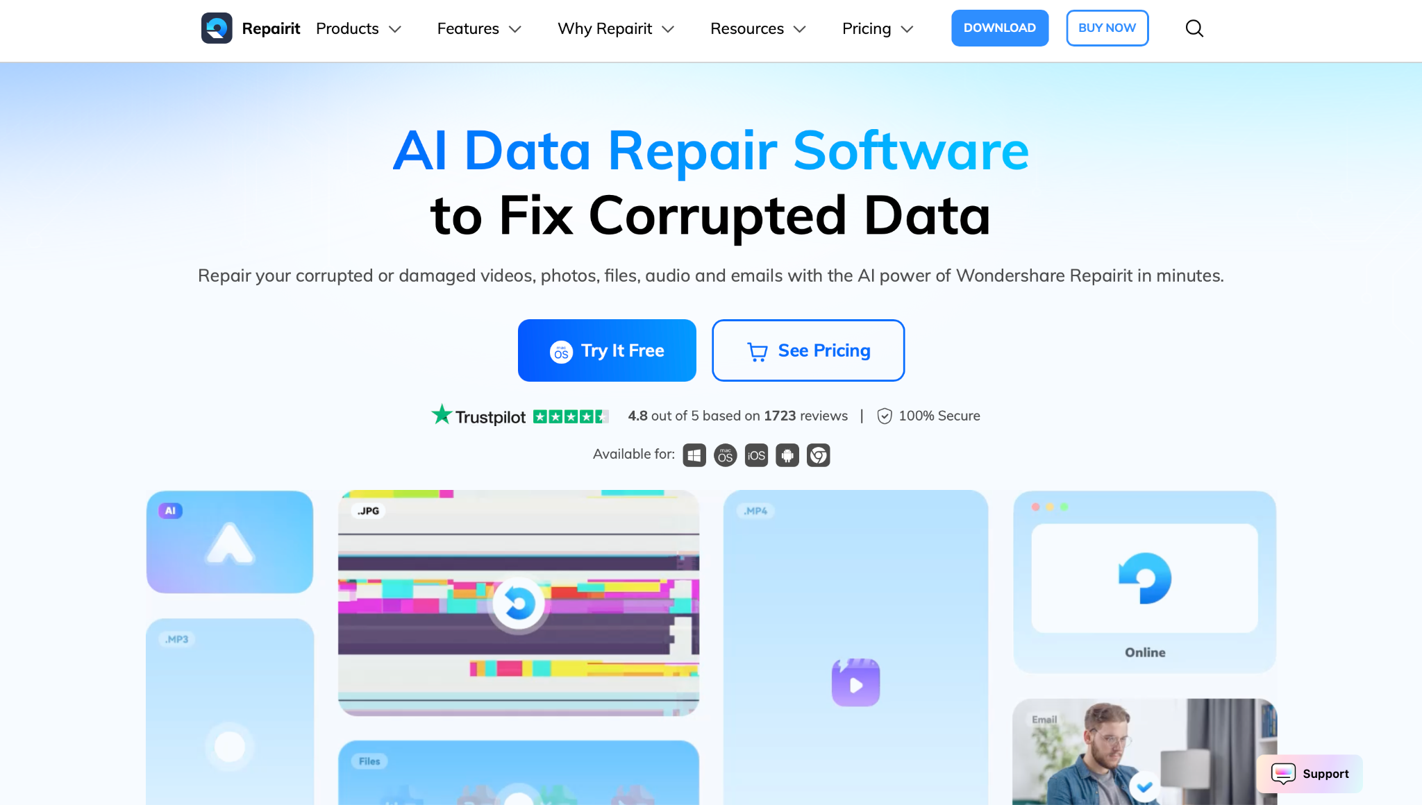wondershare’s repairit interface