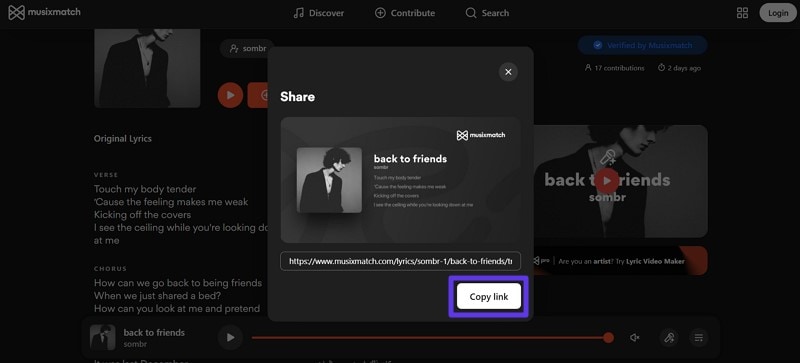 musixmatch save link songs lyrics