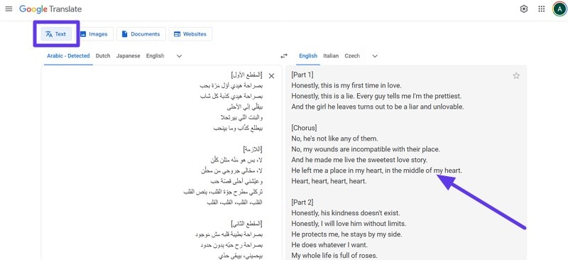 google translate lyrics with google translate