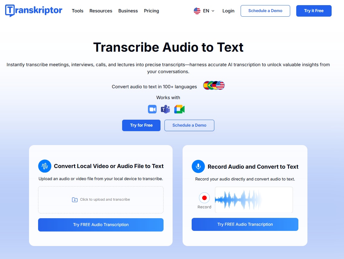 transkriptor dashboard