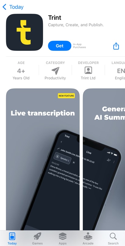 trint mobile app