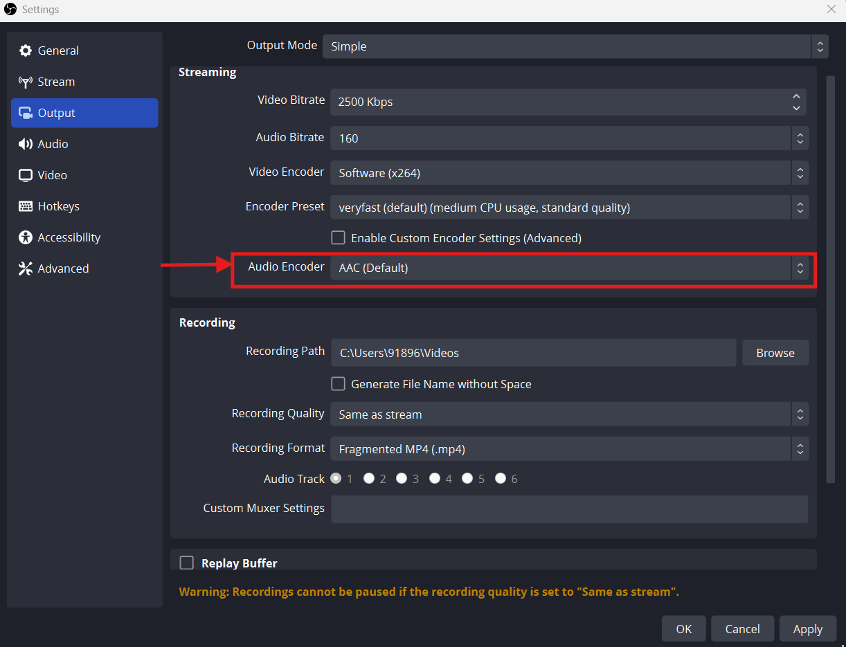 change audio encoder