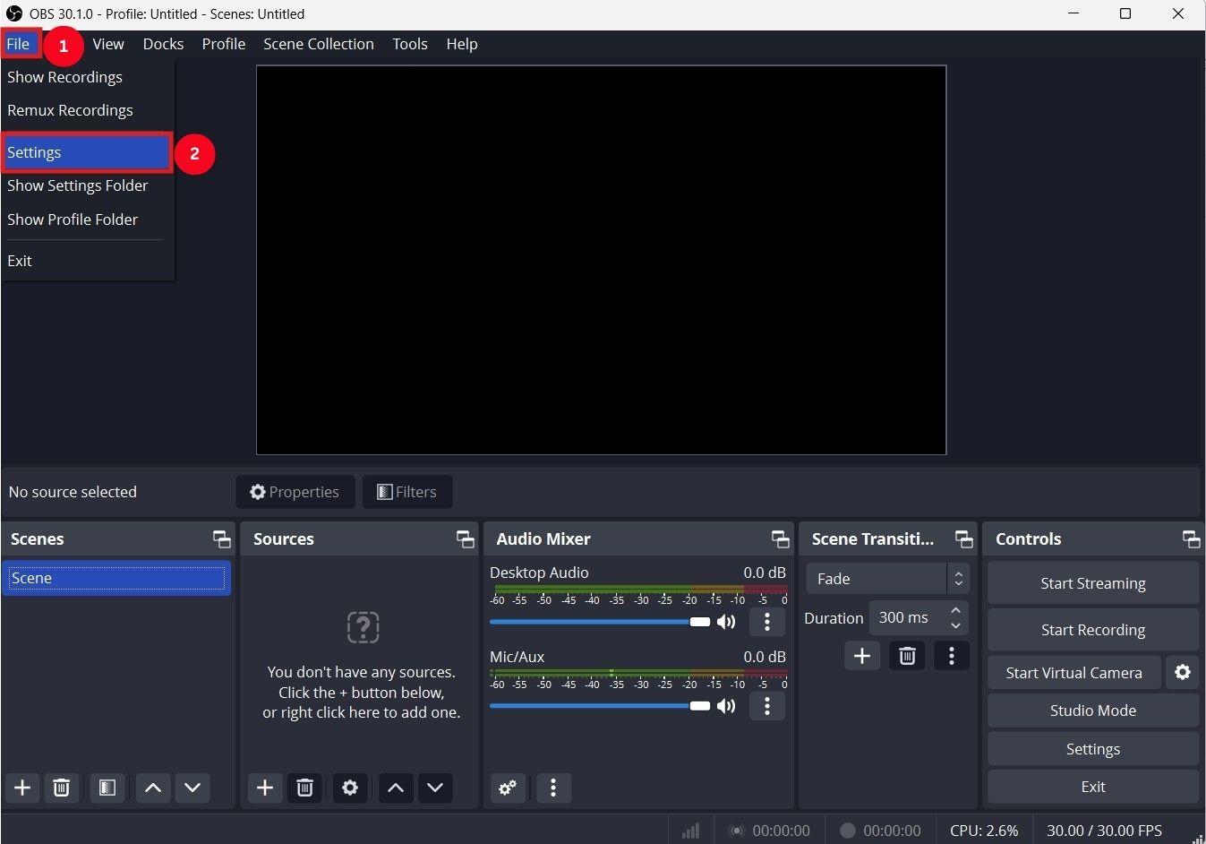access obs settings