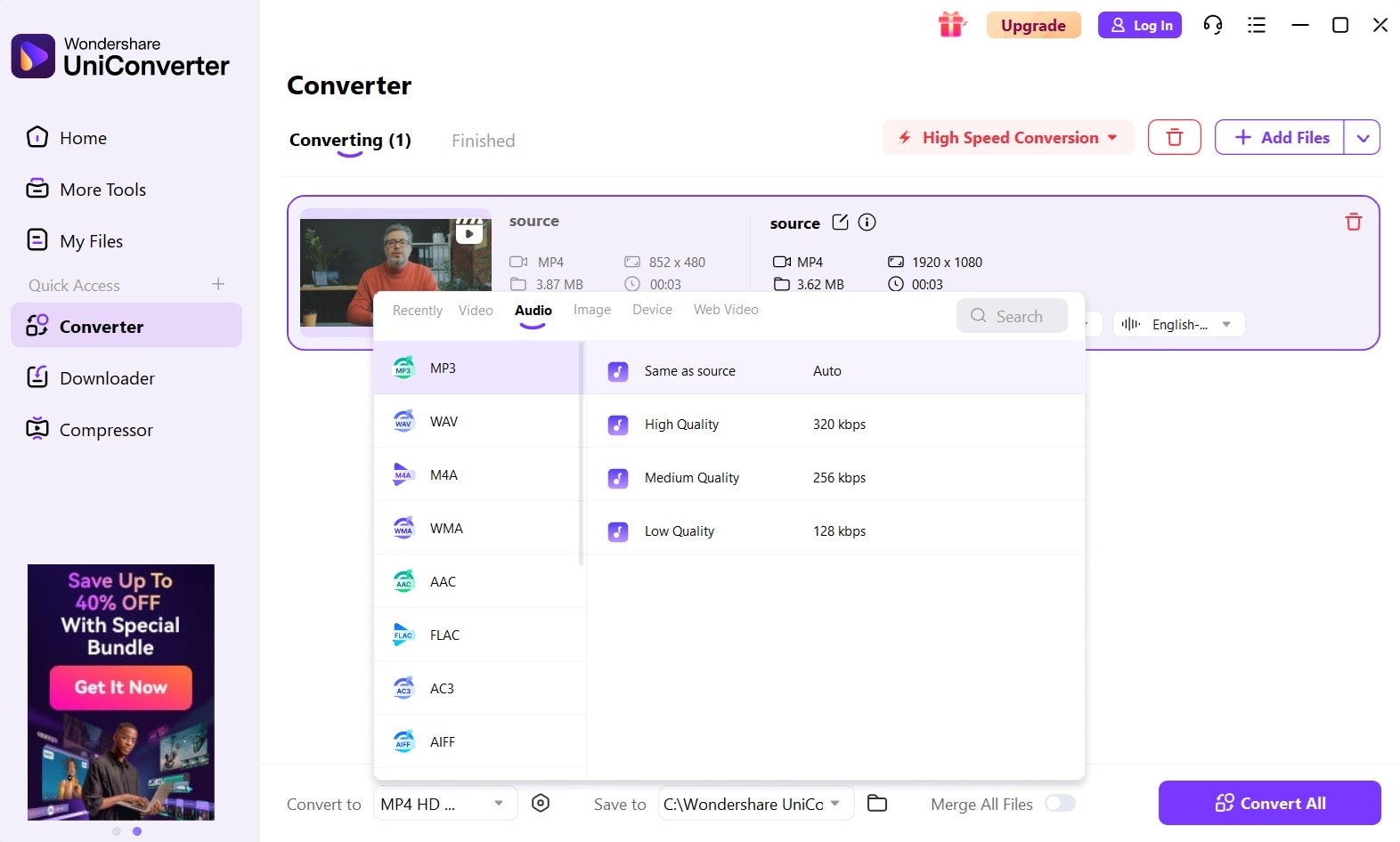 uniconverter use convert to dropdown