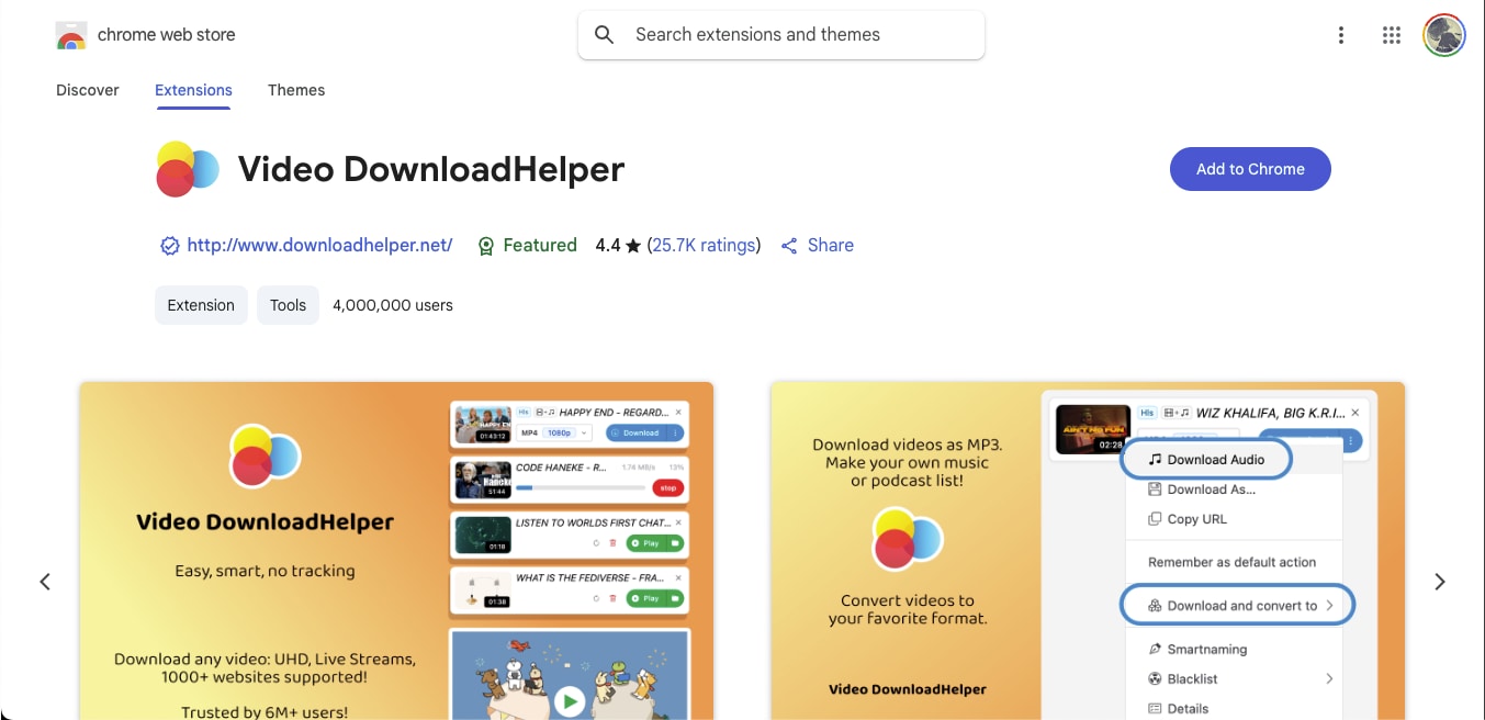 video downloadhelper extension