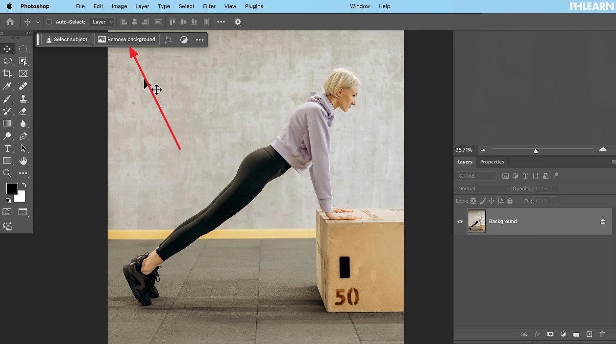 launch photoshop open image remove background