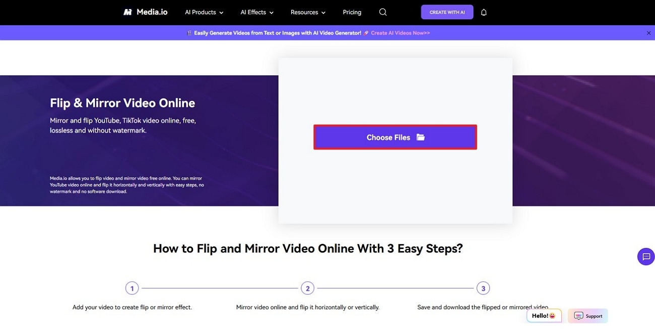 browse media.io and upload file