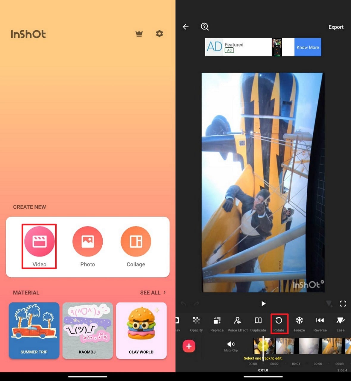 download inshot app rotate feature