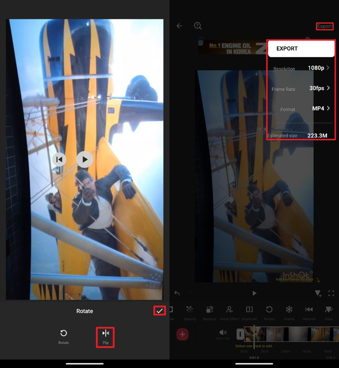 flip video and hit export