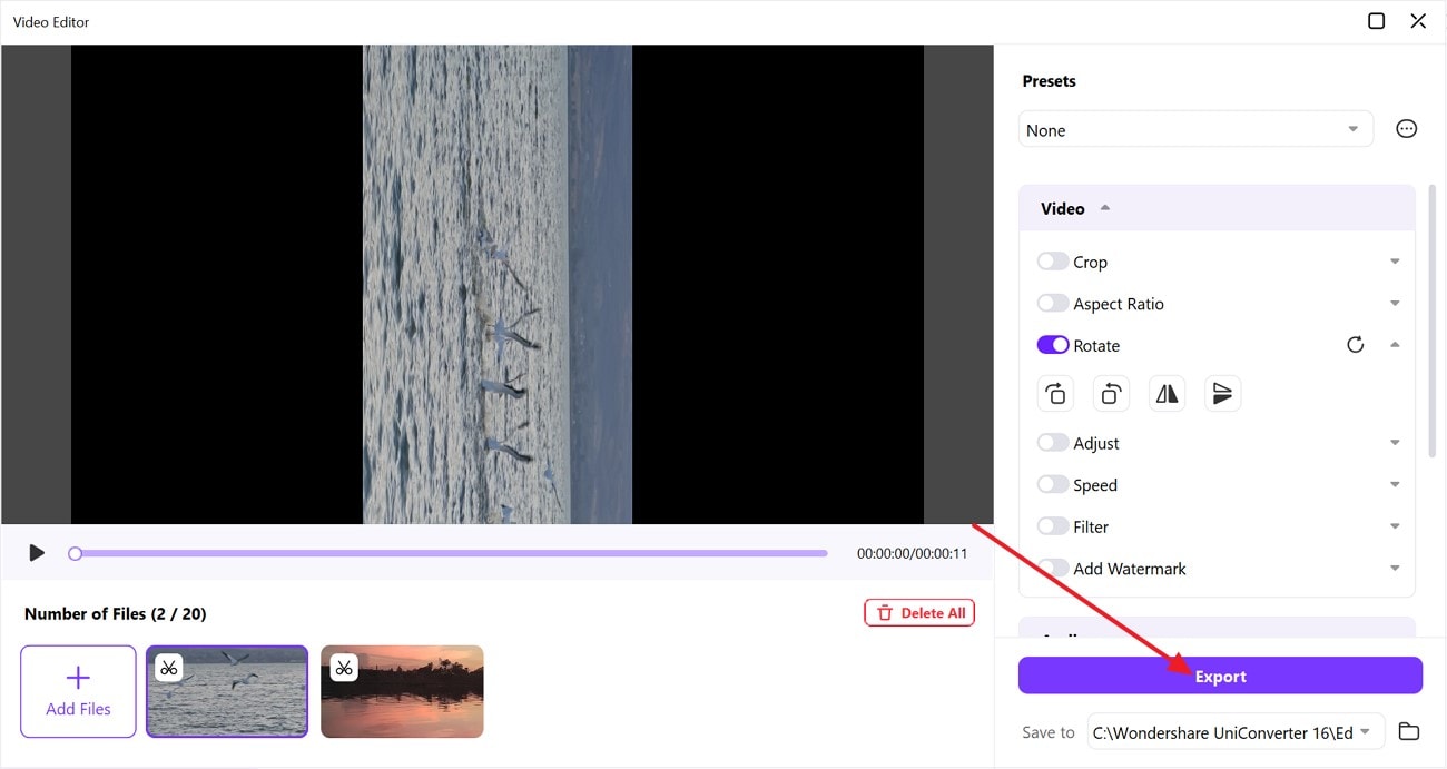 preview video and hit export