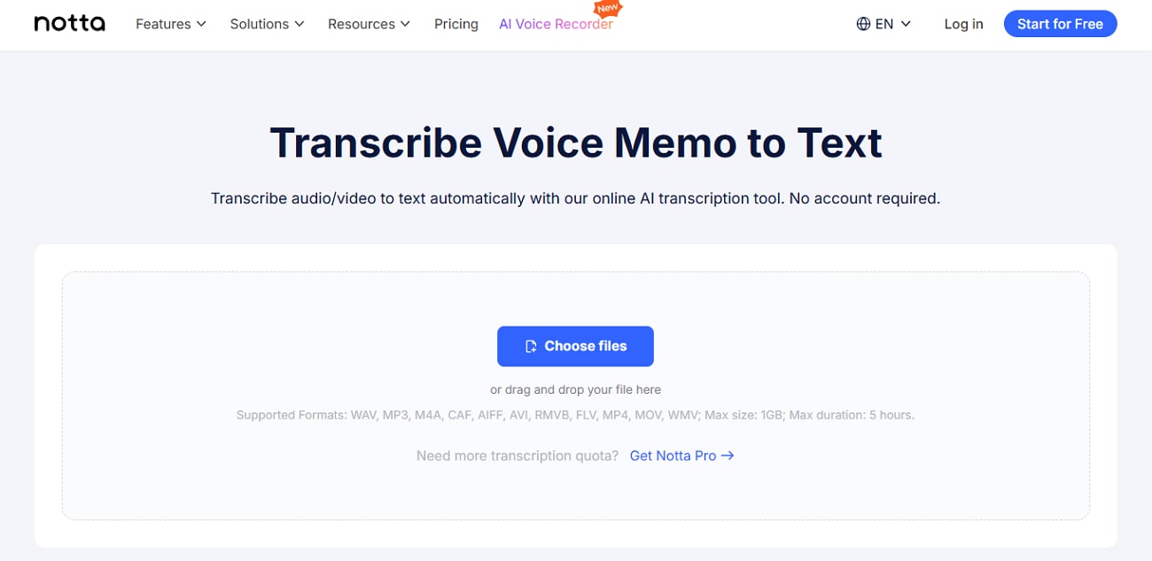 choose notta transcribe voice memo tool