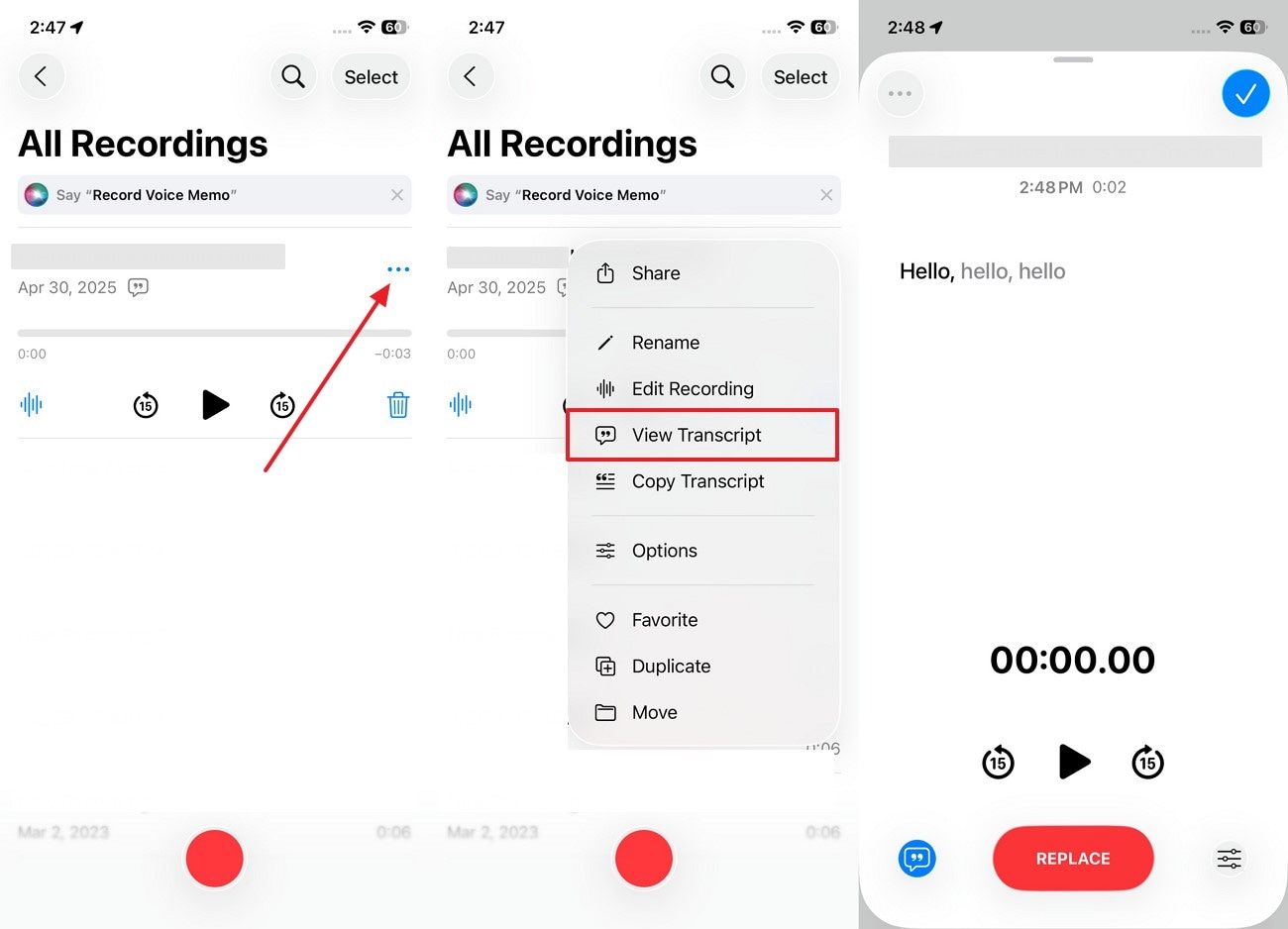 locate view transcript memos section