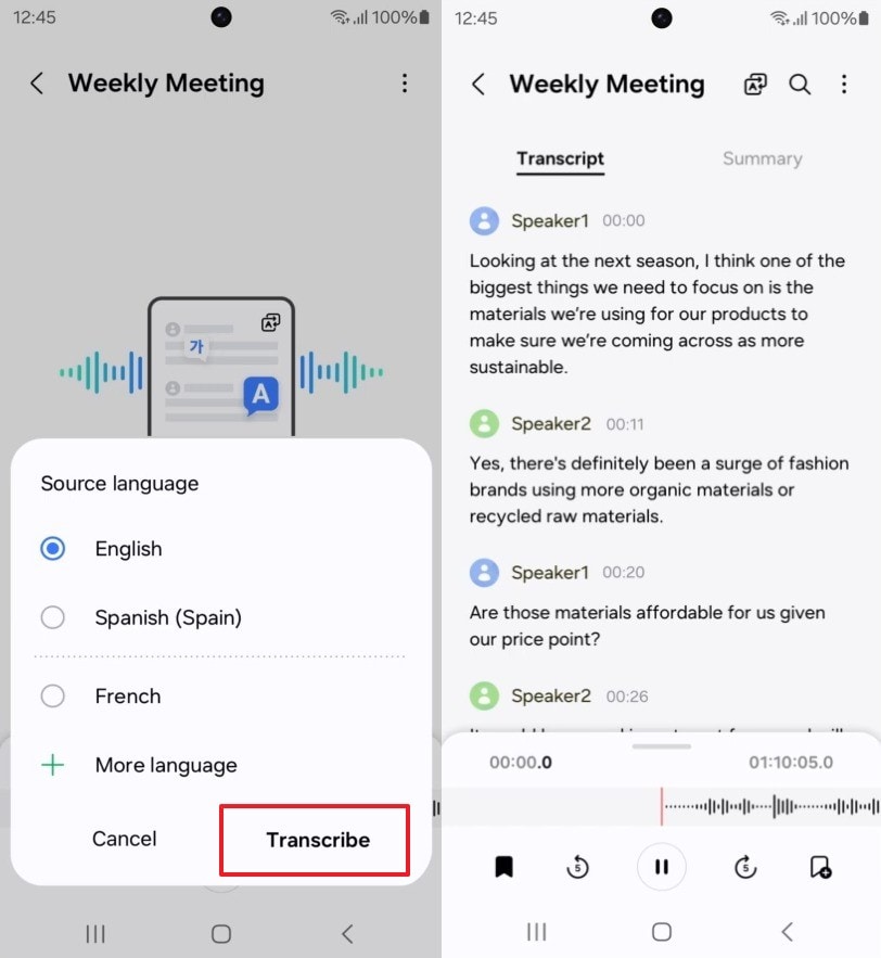 hit transcribe button