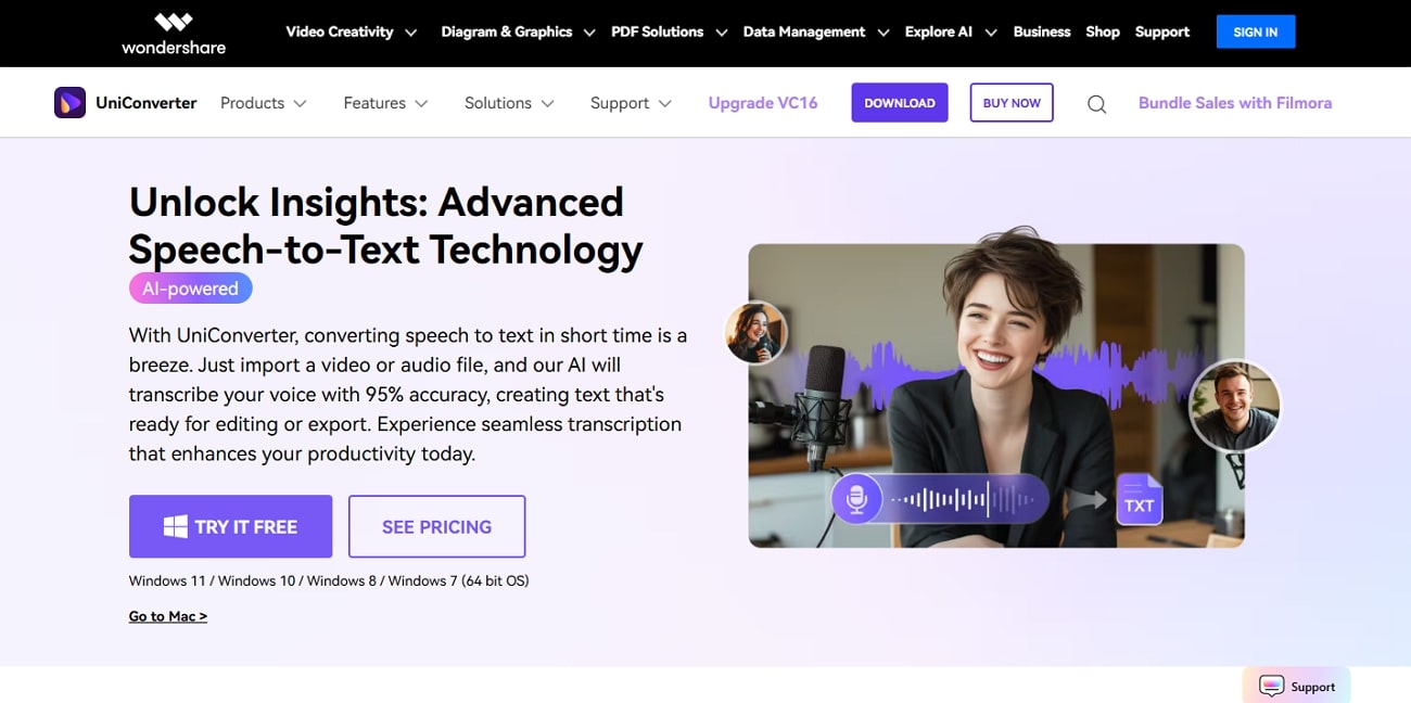 uniconverter podcast transcription software