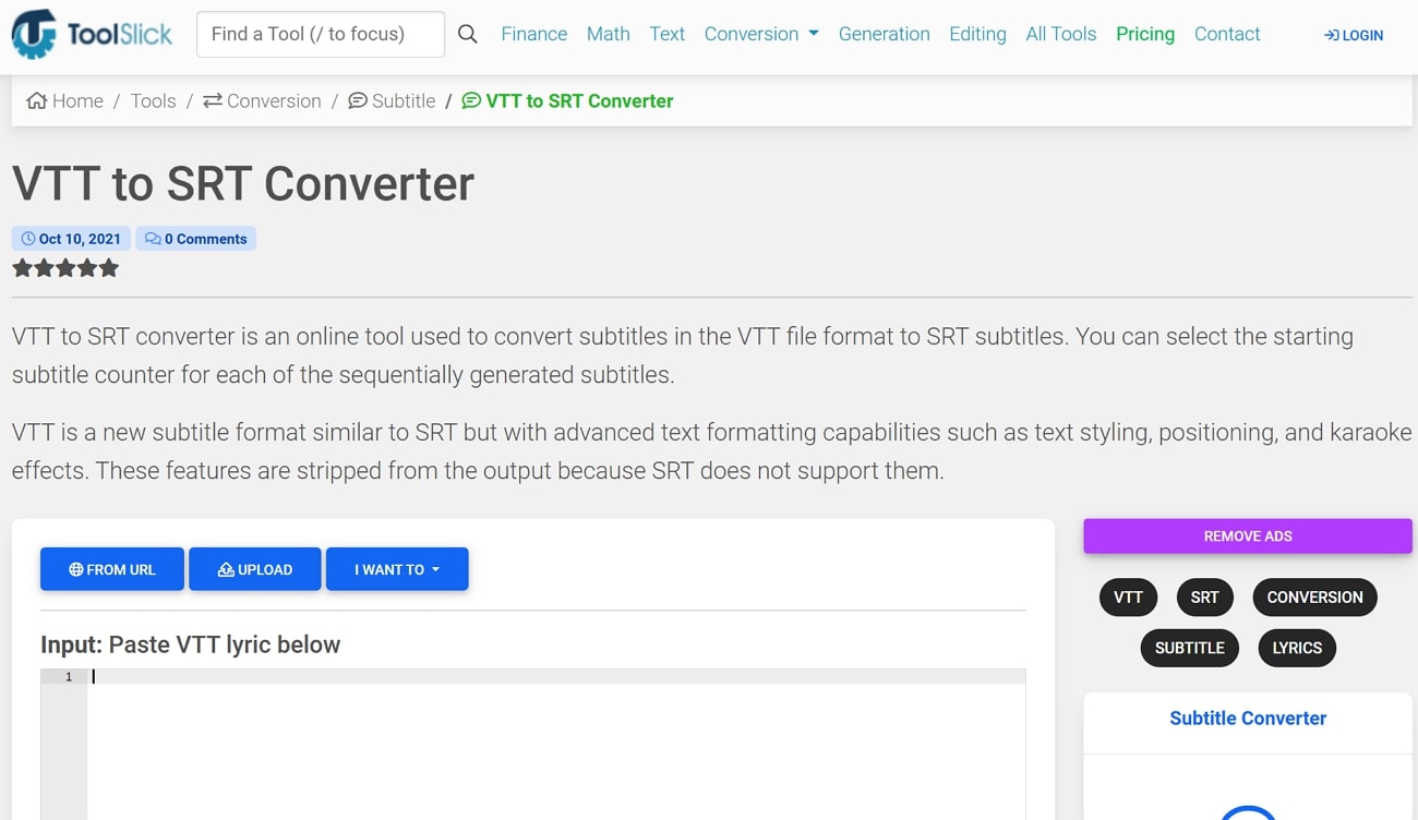 toolslick vtt to srt converter