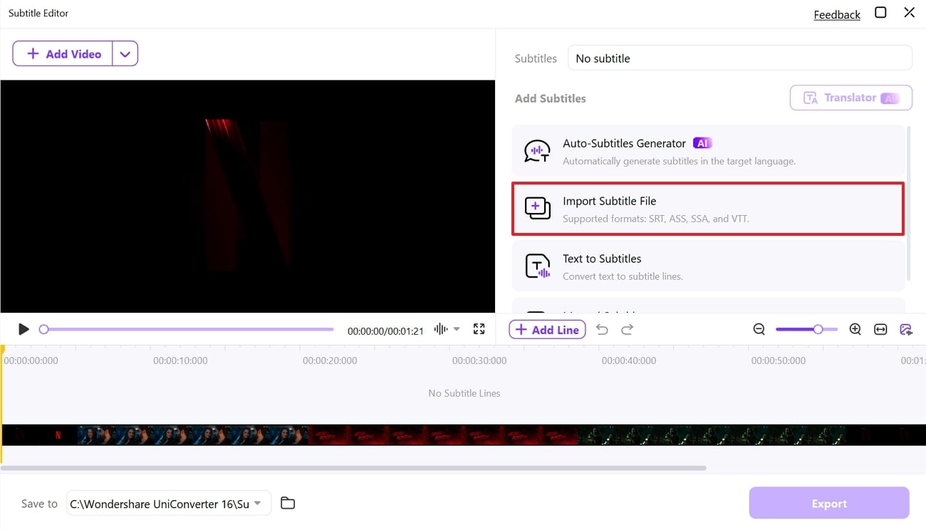 add subtitle file uniconverter