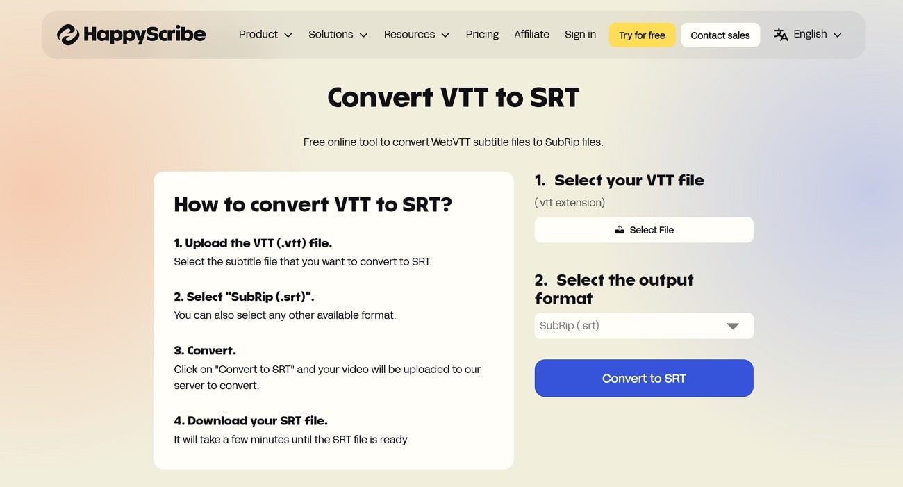 happy scribe vtt to srt converter