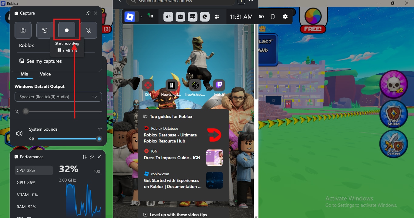 Roblox games screen recording