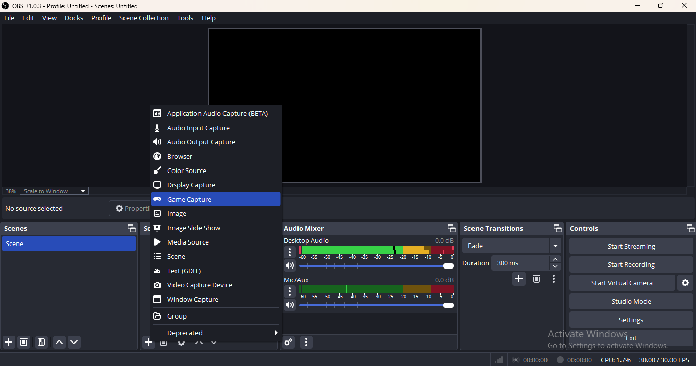 OBS screen recording software
