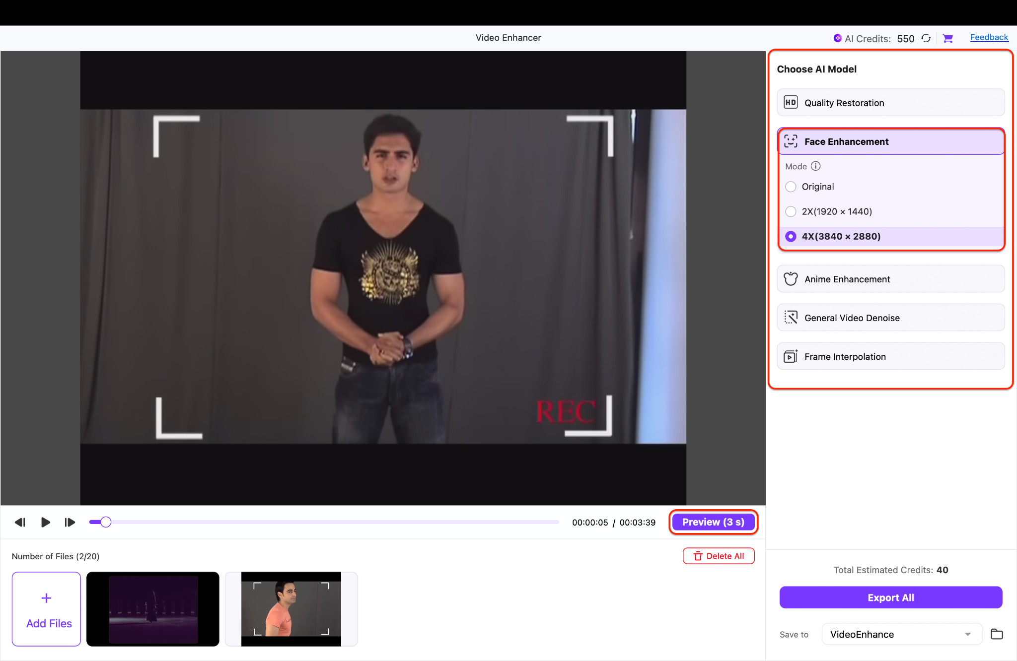 add videos and choose the ai model