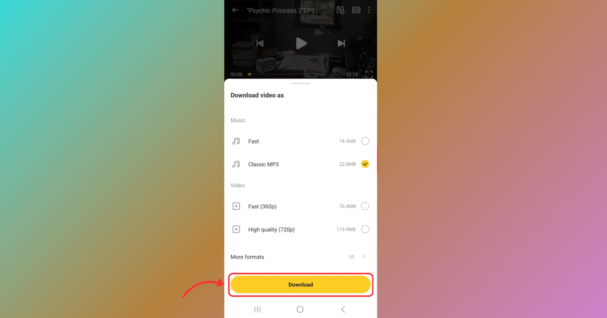 choose the format and download