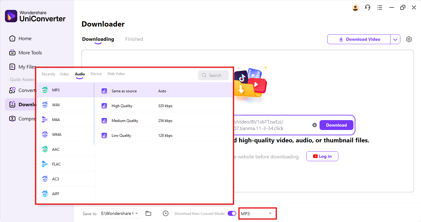paste the link and choose the format