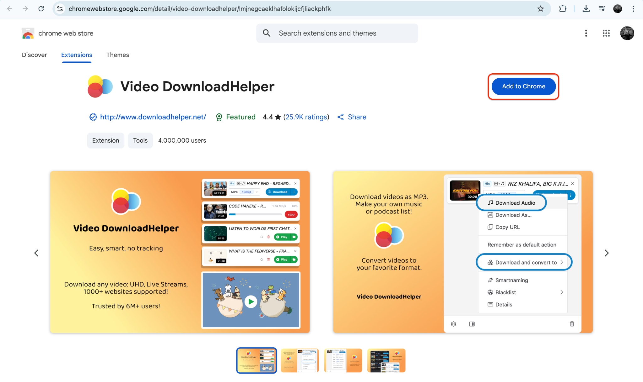 add video downloadhelper to chrome