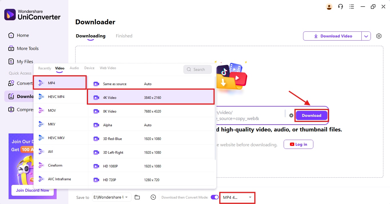 select format and resolution before downloading