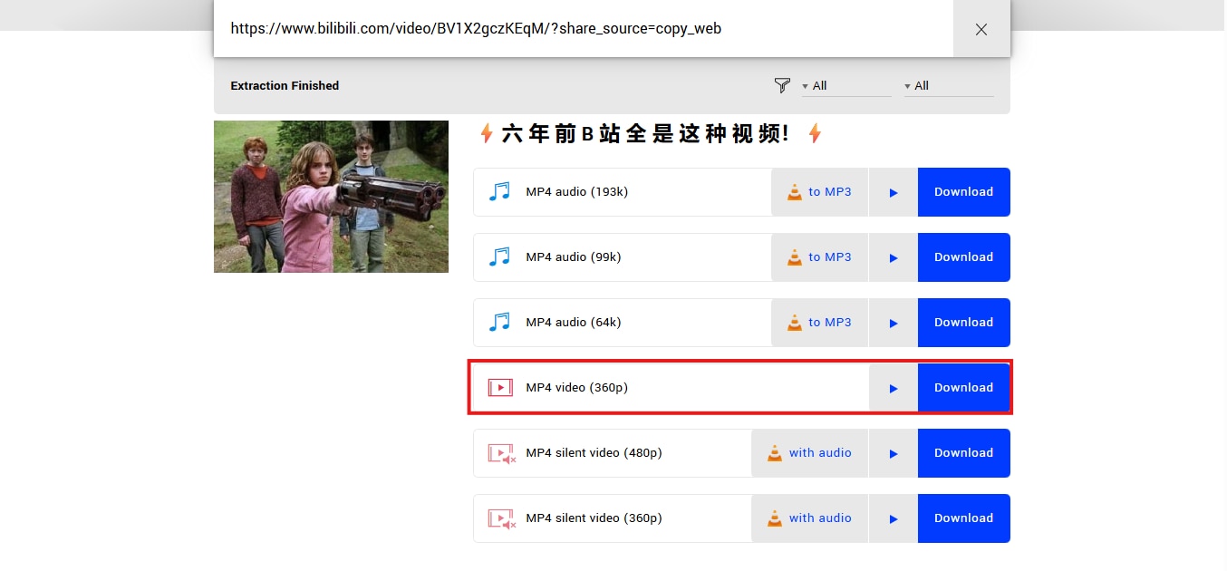 choose format and resolution to download