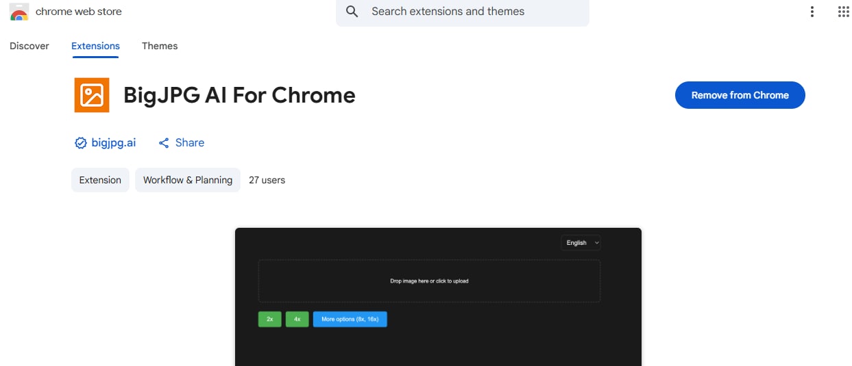 BigJPG tool chrome extension store page
