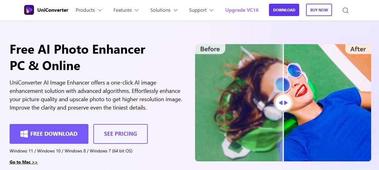 UniConverter Image enhancer landing page