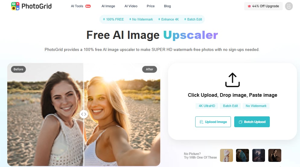 landing page of the PhotoGrid tool