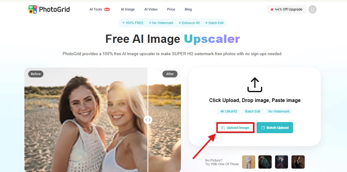 Image uploading options in Photogrid
