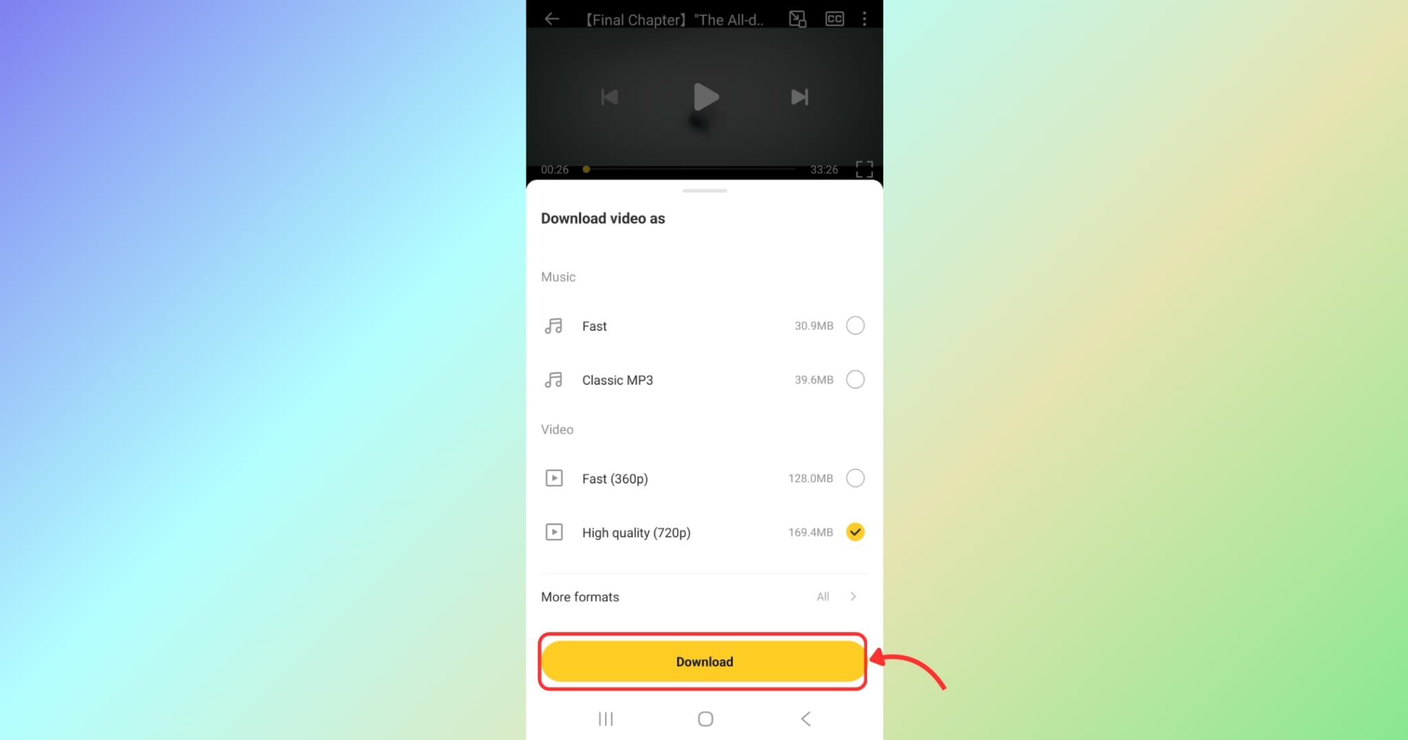 select the quality and download