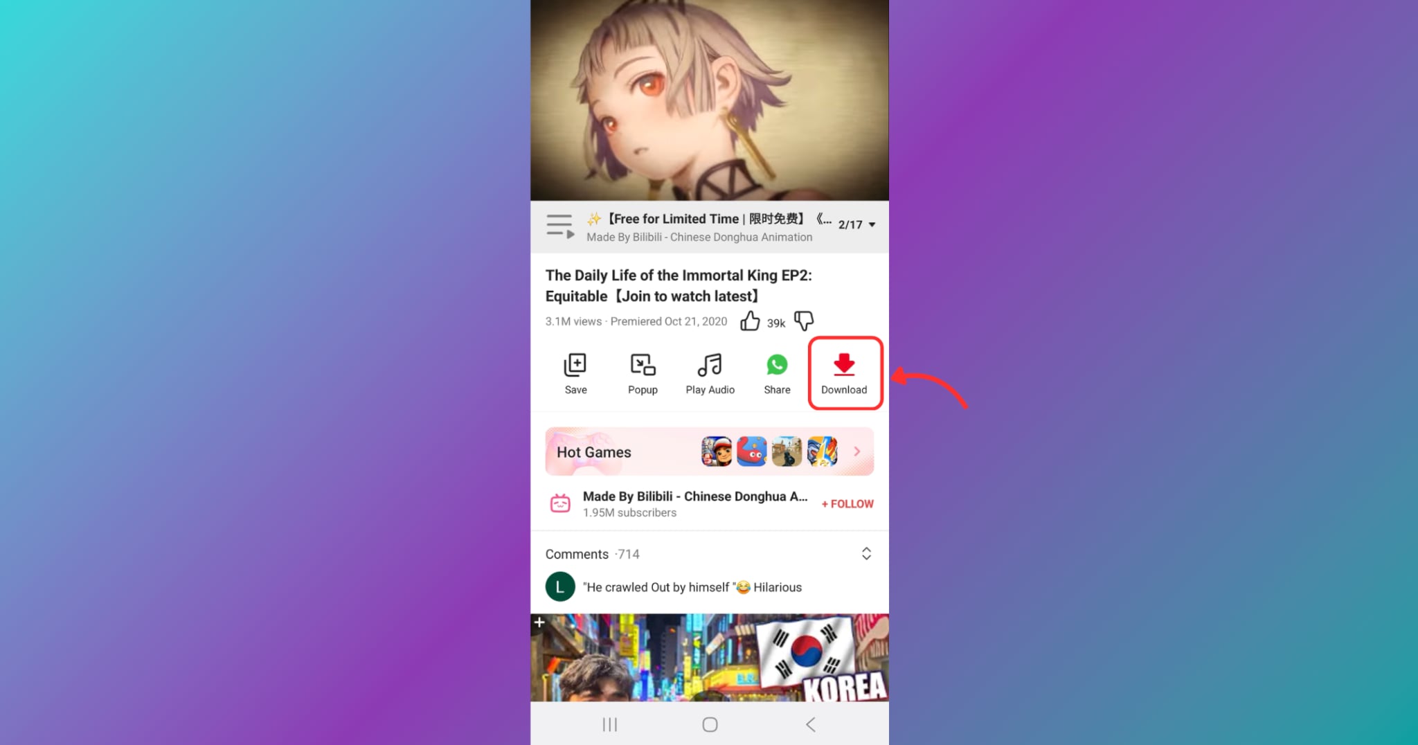 click the download button below the video