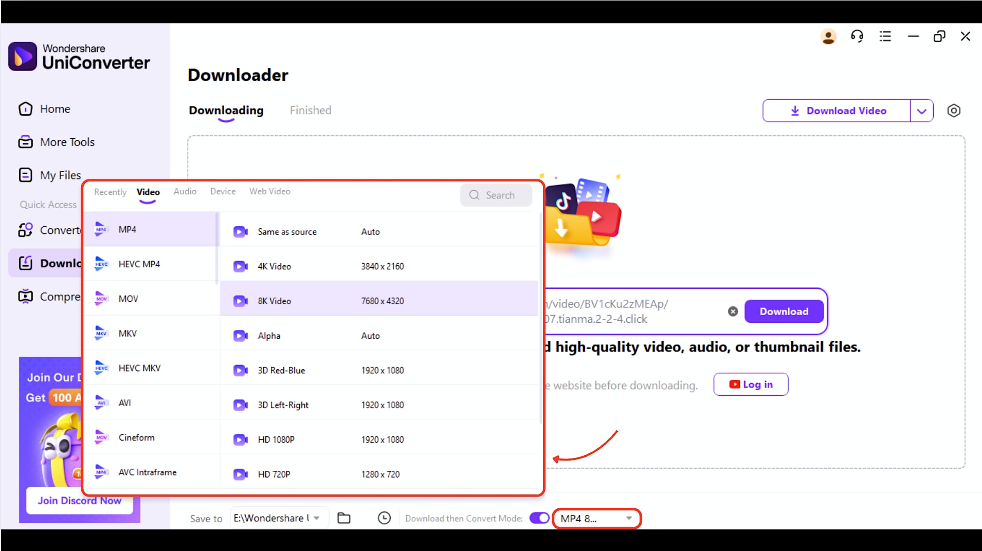 choose the format and resolution