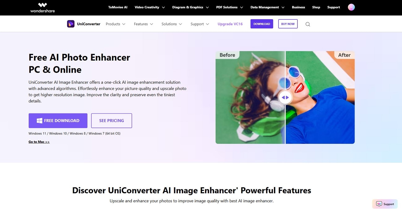 UniConverter: Bild schärfen mit KI online & Desktop
