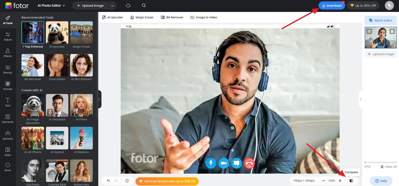 Fotor: Ergebnis vergleichen und scharfes Bild speichern