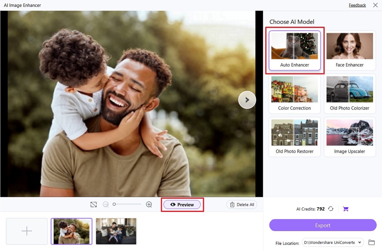 KI‑Modell für Bild schärfen wählen und Vorschau nutzen