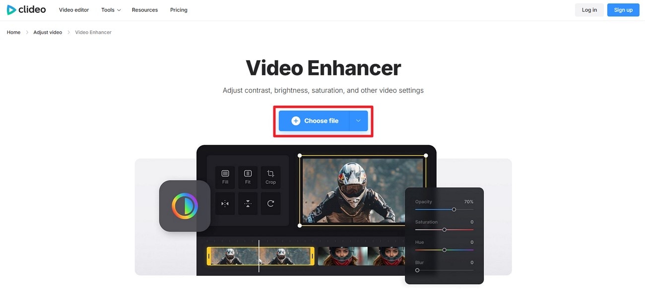 upload file clideo ai enhance video free