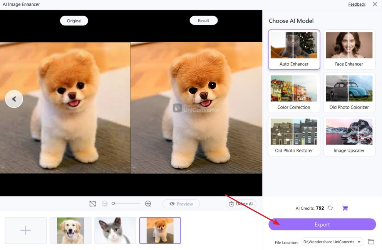 export ai sharpen batch images uniconverter