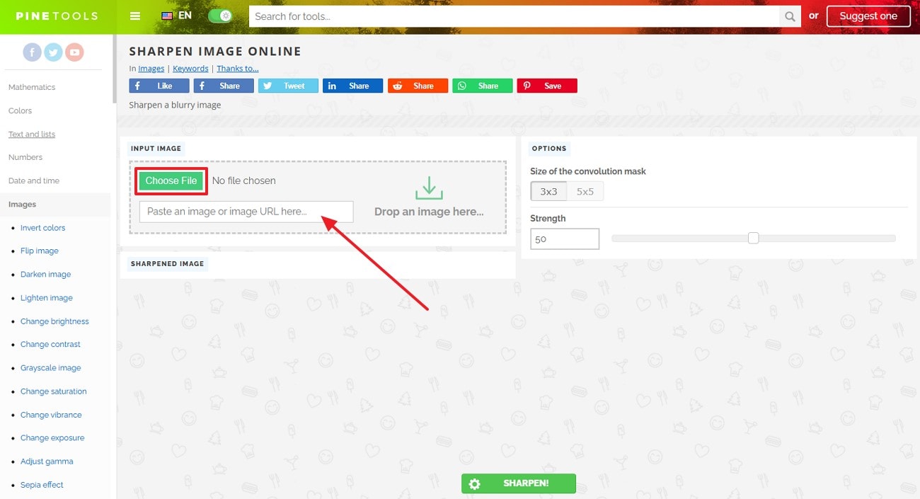 upload image to sharpen pinetools