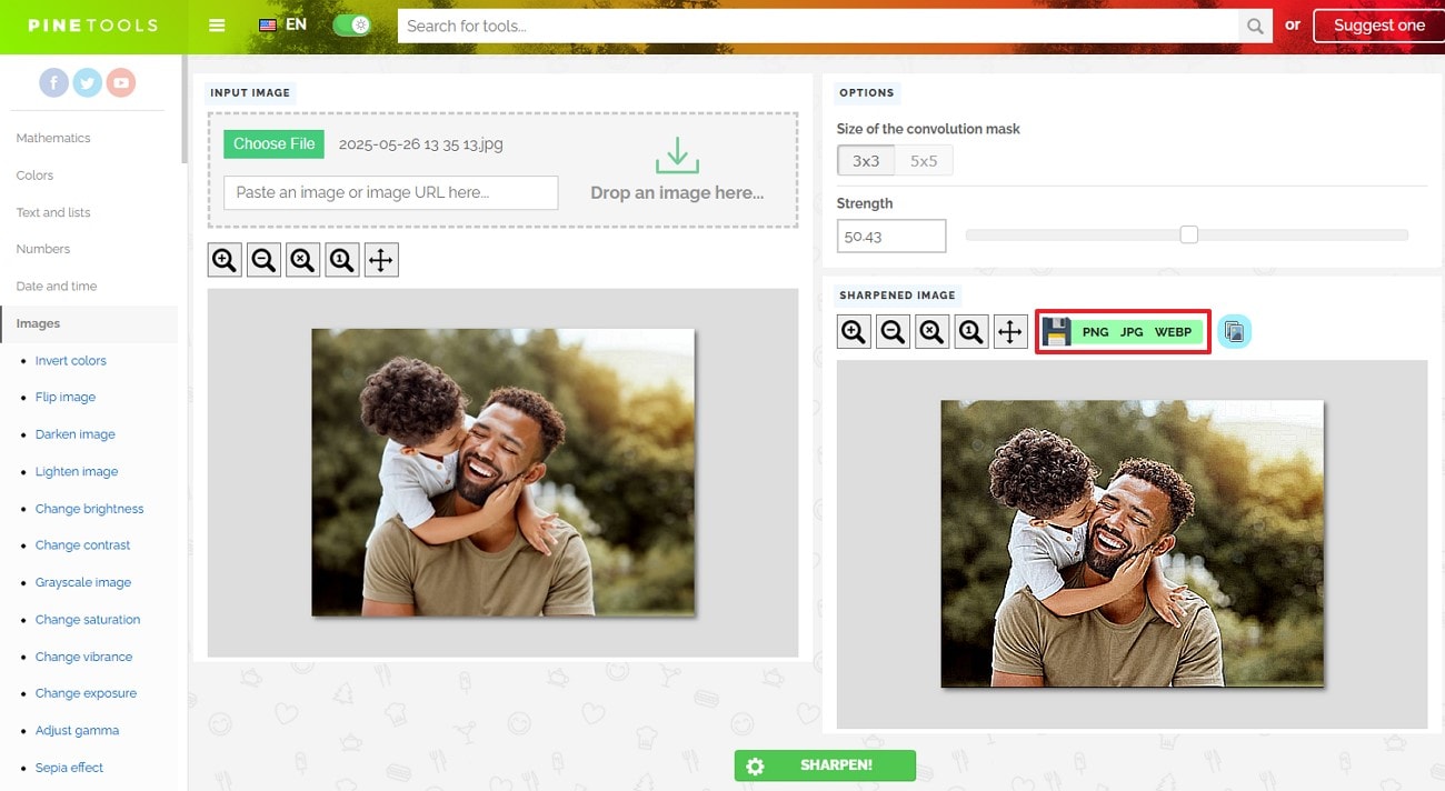 save sharpen ai image pinetools