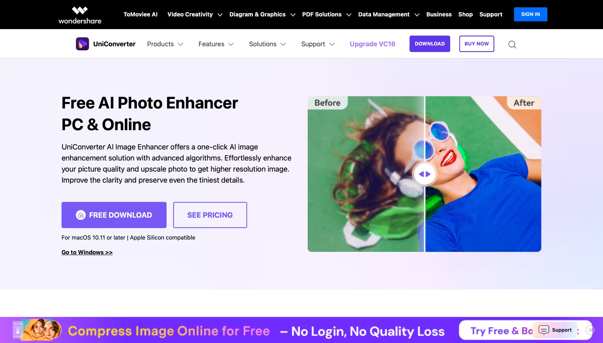 uniconverter's image enhancer