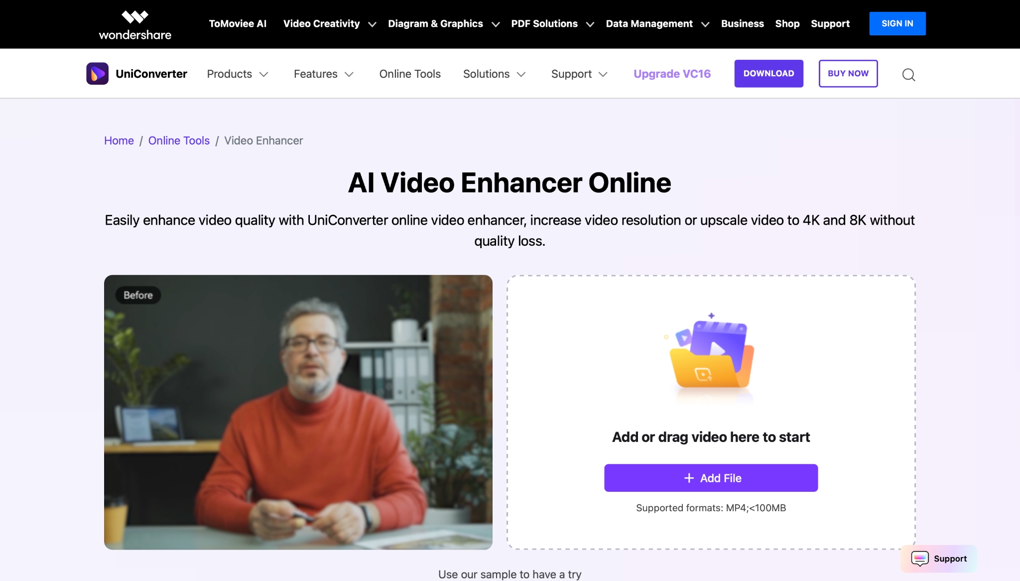 uniconverters video enhancer