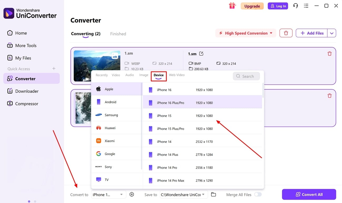 pick jpg format and convert