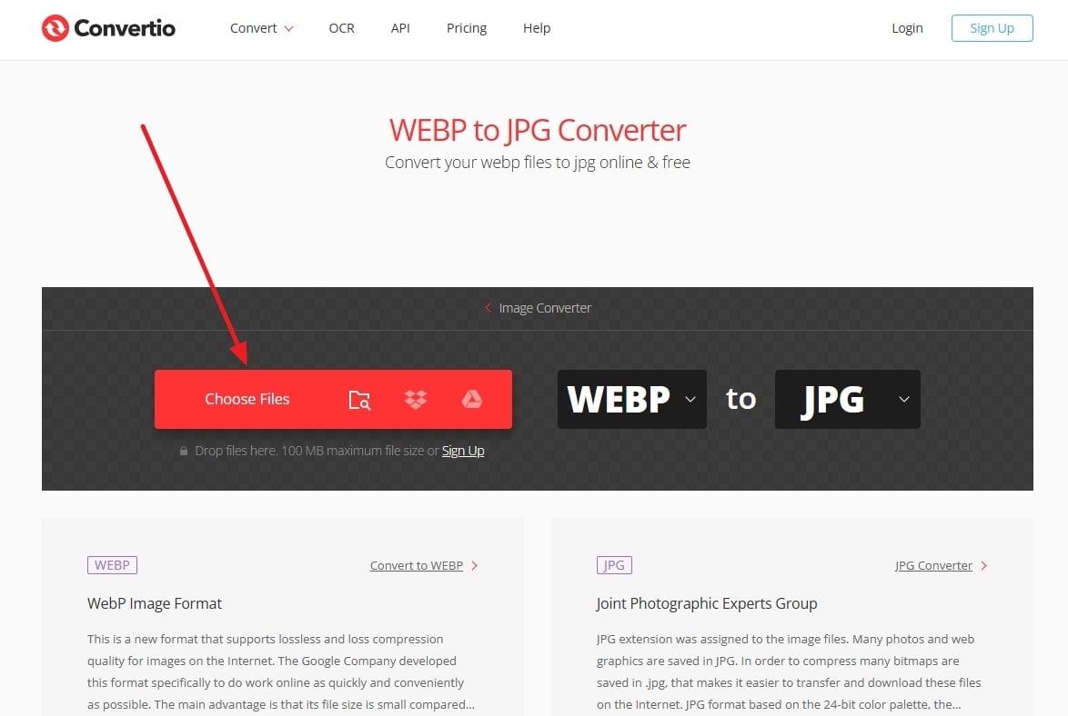 insert webp images in convertio