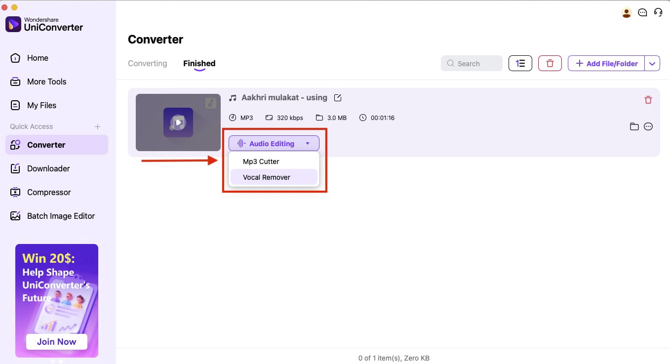 wondershare uniconverter audio editing