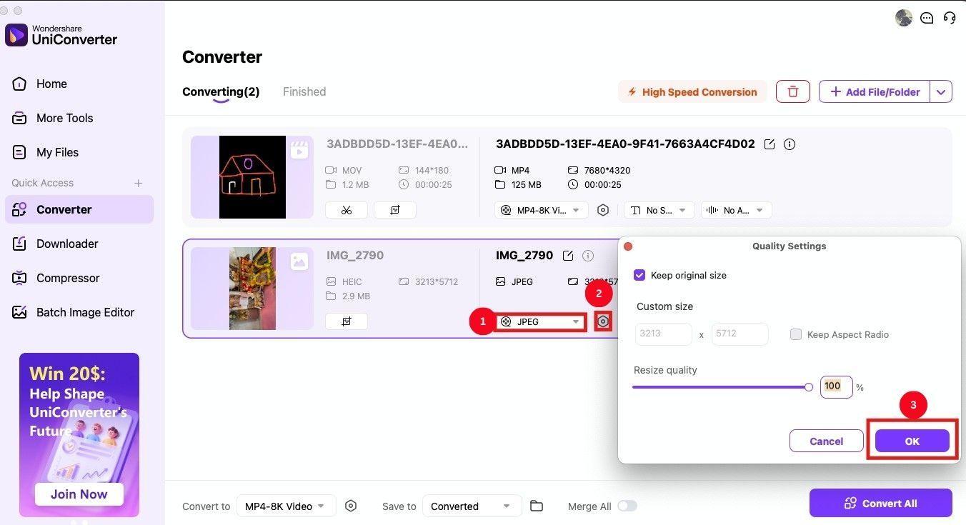 wondershare uniconverter select file format