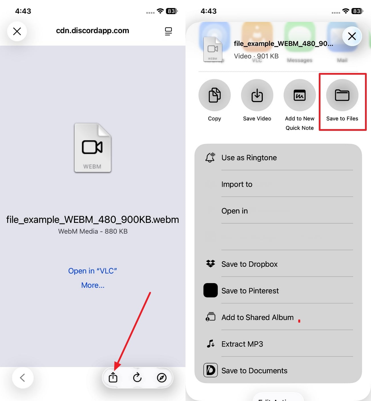 save webm videos to iphone files